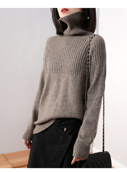 Damen Strickpullover Rippstruktur Hochkragen Norvielle