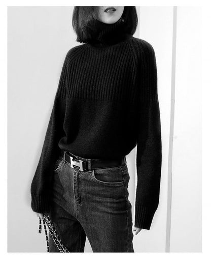 Damen Strickpullover Rippstruktur Hochgeschlossener Kragen Norvielle