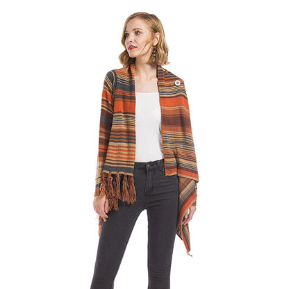 Damen Poncho mit Fransen Geometrisches Muster Norvielle