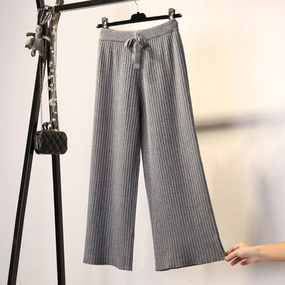 Damen Rippstrickhose Bequem Taillenzug Norvielle