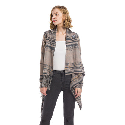 Damen Poncho mit Fransen Geometrisches Muster Norvielle