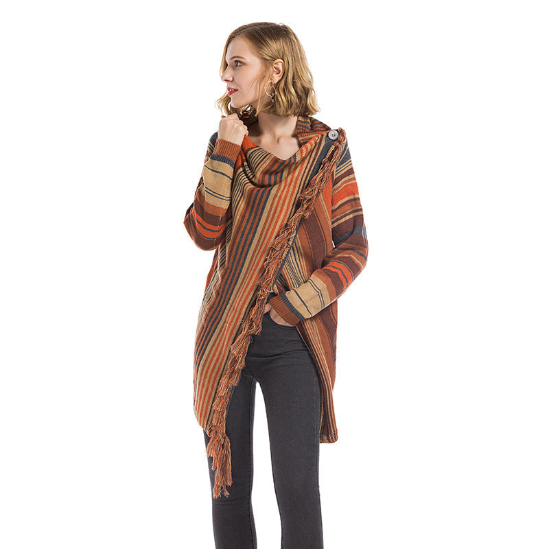 Damen Poncho mit Fransen Geometrisches Muster Norvielle