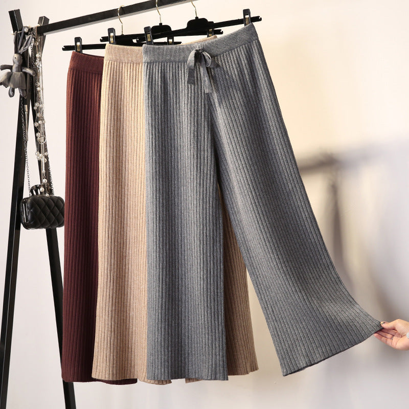 Damen Rippstrickhose Bequem Taillenzug Schwarz Norvielle - Norvielle