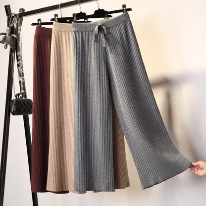 Damen Rippstrickhose Bequem Taillenzug Schwarz Norvielle - Norvielle