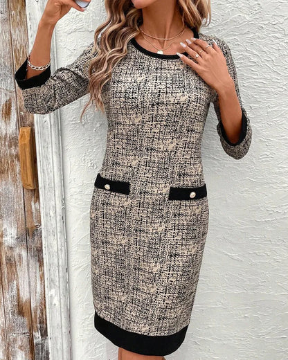 Norvielle Damen Rundhals Schmal Knielang Kleid