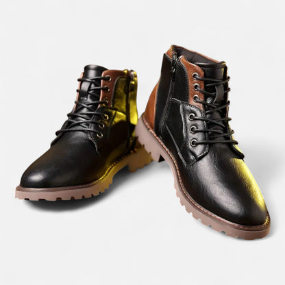 Herren Leder Stiefeletten Schnürboots Business Casual Schwarz - Norvielle