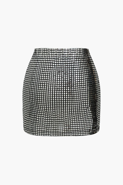 Damen Minirock Funkelndes Netz-Design