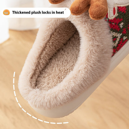 Weihnachtliche Damen Hausschuhe Warm Plüsch Bestickt Rot