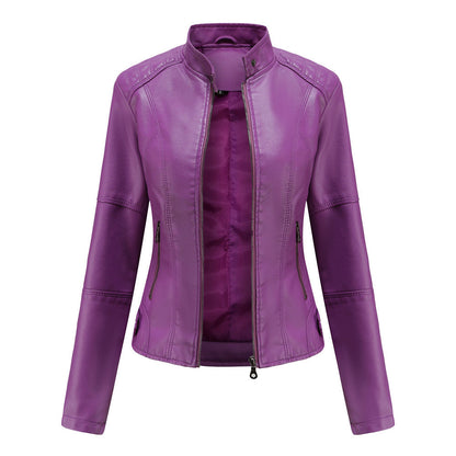 Claudia Damen Bikerjacke Stehkragen Leder