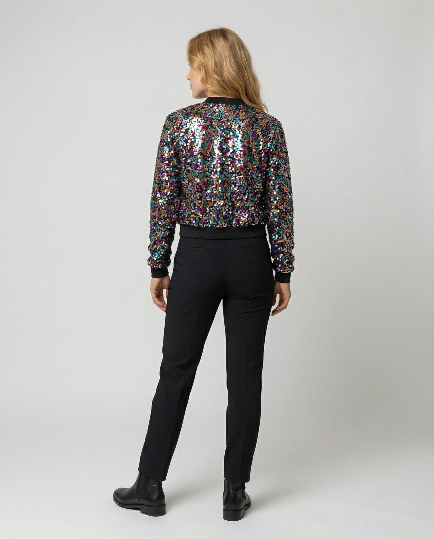 Damen Pailletten Bomberjacke Glitzer Effekt