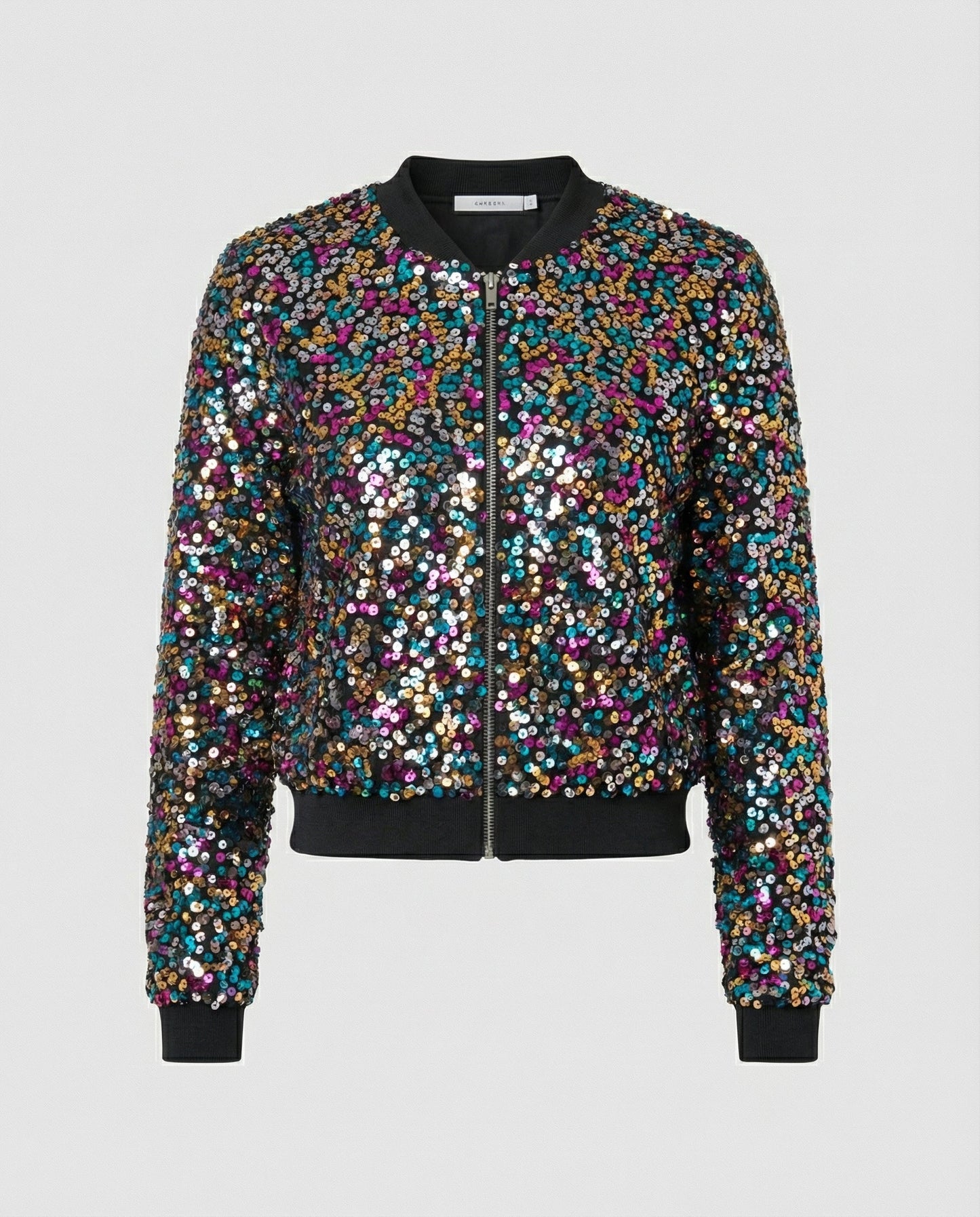 Damen Pailletten Bomberjacke Glitzer Effekt