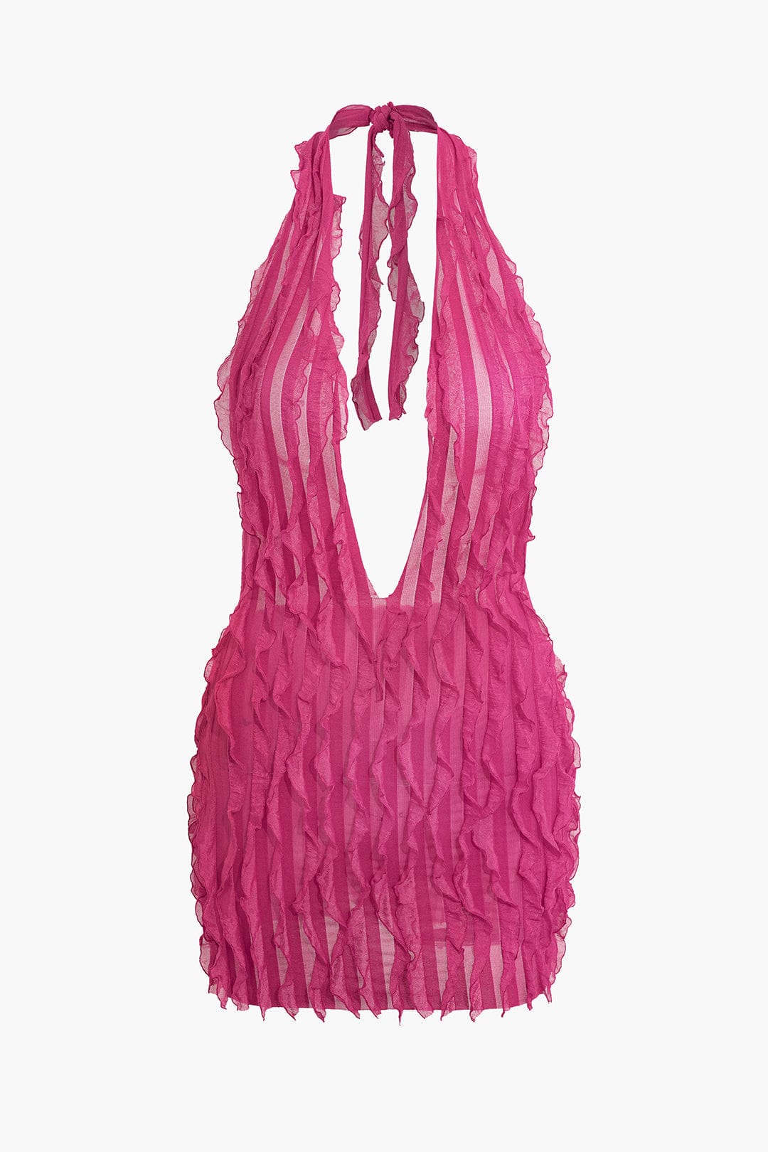 Damen Minikleid Transparent Falten Tiefes Dekolleté