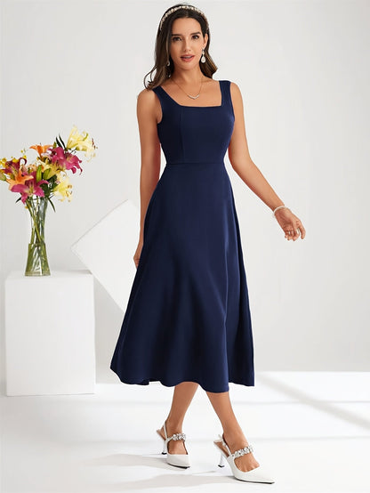 Norvielle Damen Kleid mit Trägern Dunkelblau