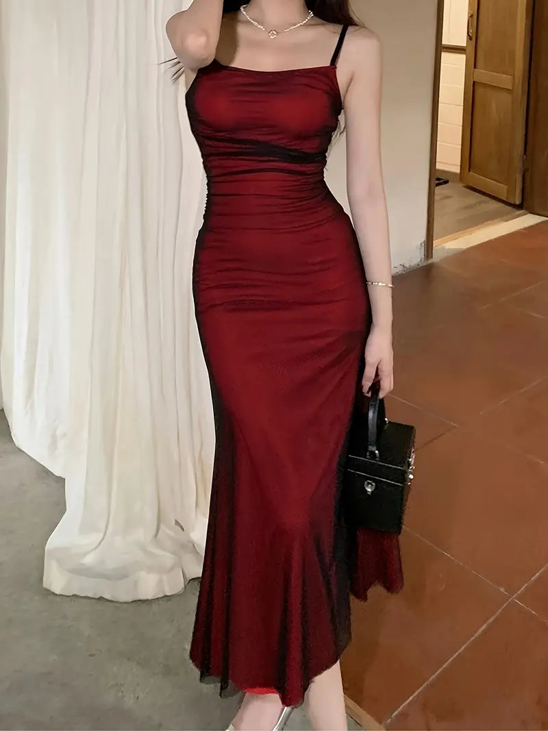 Norvielle Damen Midi-Kleid Ohne Ärmel Glamour Stil - Norvielle