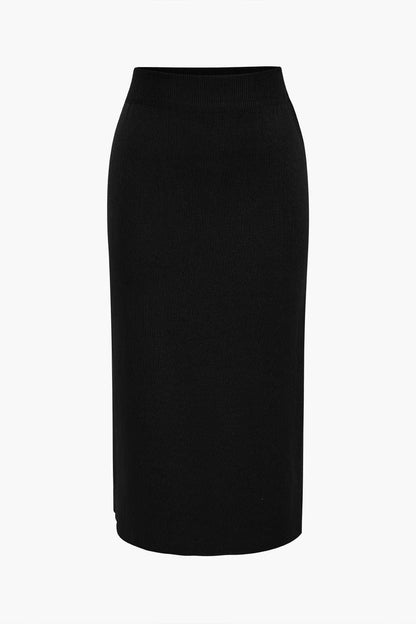 Damen Strick-Set Peplum- Bleistiftrock Elegantes Ensemble