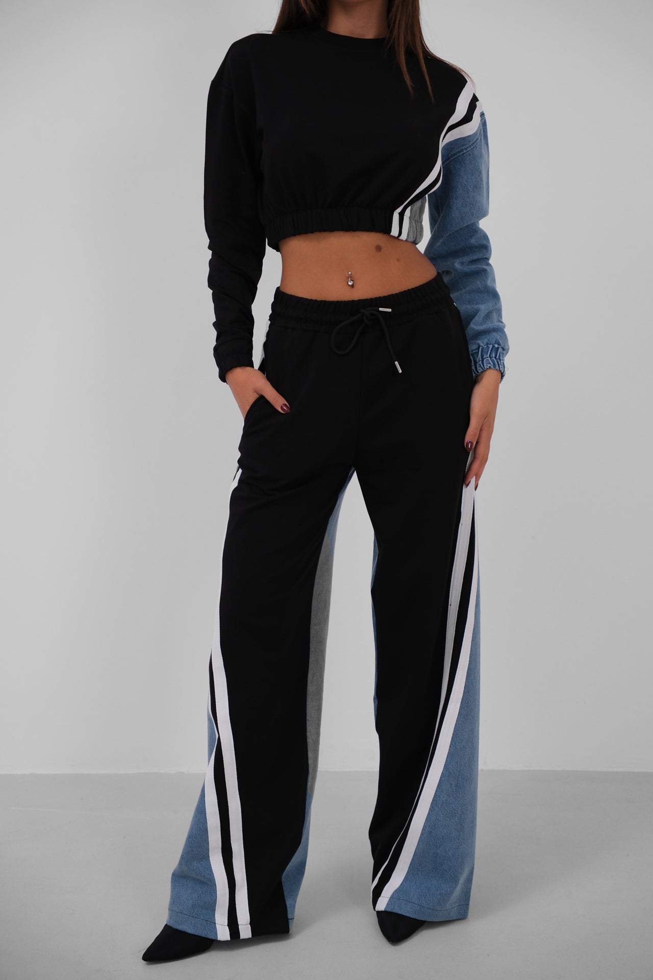 Damen Tracksuit Colorblock Set Denimdetails Blau - Norvielle