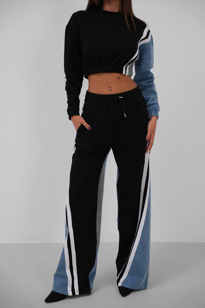Damen Tracksuit Colorblock Set Denimdetails Blau - Norvielle