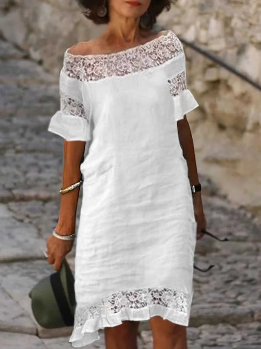 Norvielle Damenkleid mit Dreiviertelärmeln Baumwollspitze - Norvielle