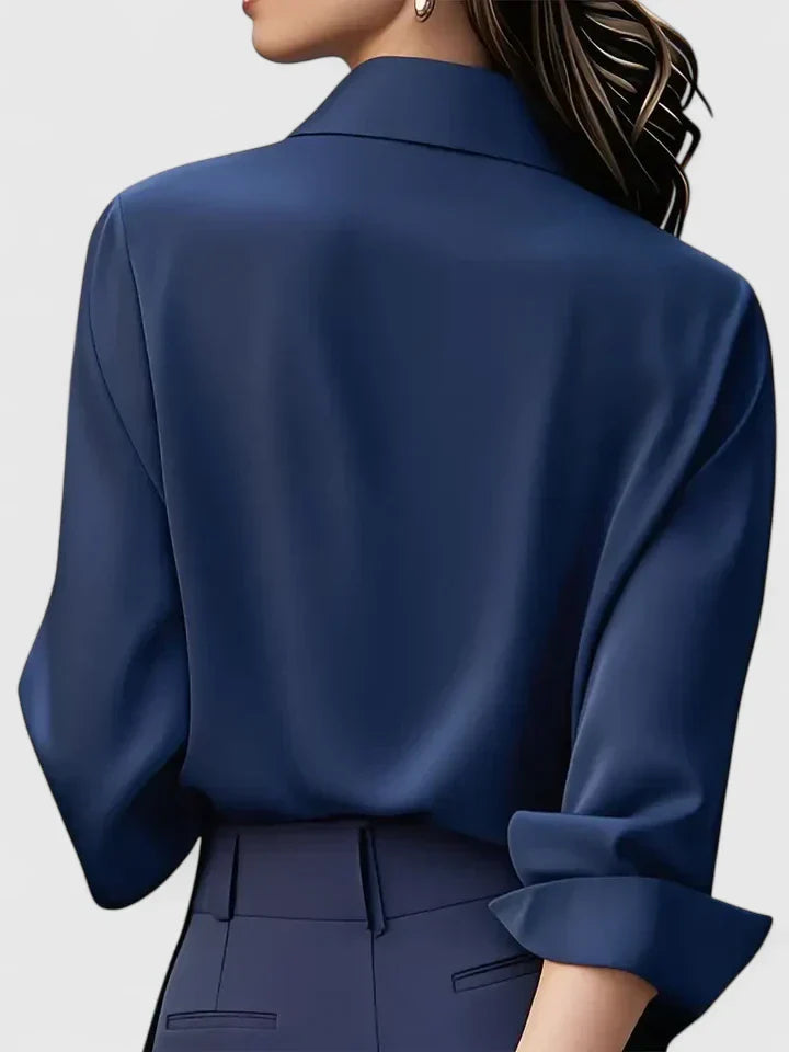 Damen Satin Bluse Mit Knopfleiste Weiß