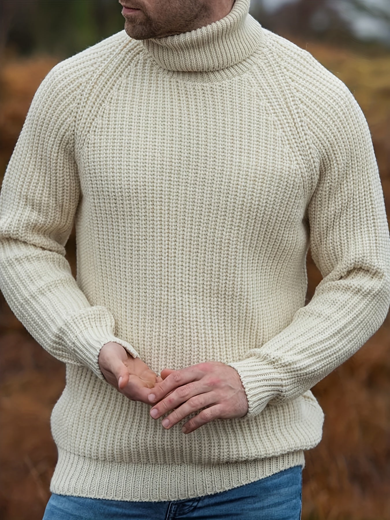 Herren Strickpullover Rollkragen Warm Beige