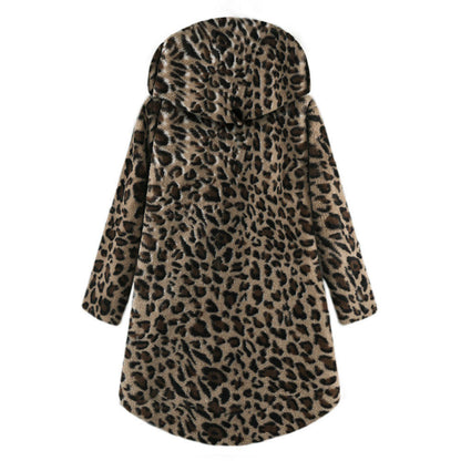 Damen Kapuzenjacke Tiermuster Knopfdetails