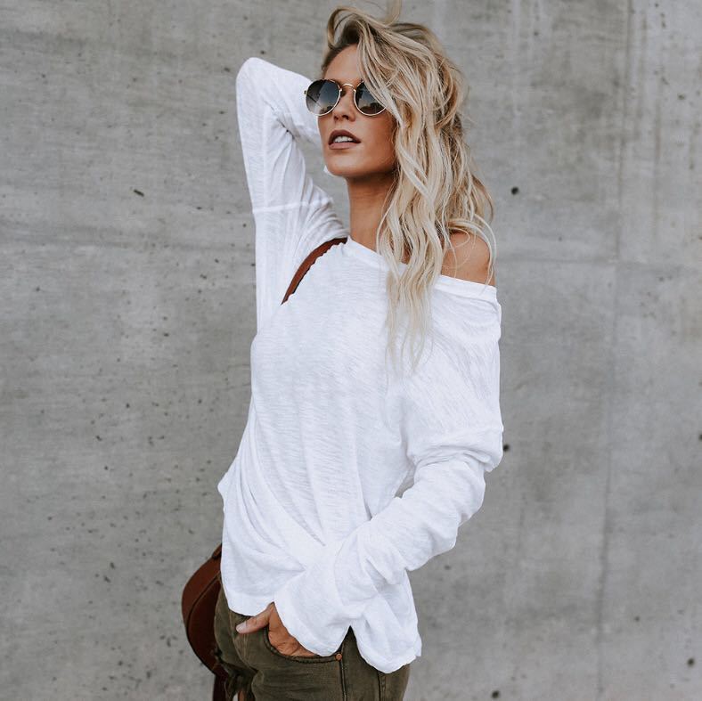 Damen Oversized T-Shirt Asymmetrisch Lässig Weiß Norvielle - Norvielle