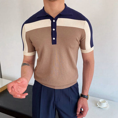 Herren Polo-Shirt Color-Block Knopf Baumwolle Weiß-