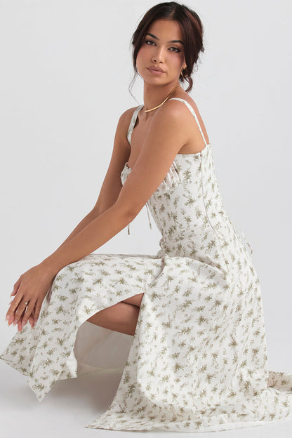 Pastellgrünes Damen Midikleid Taillenformend