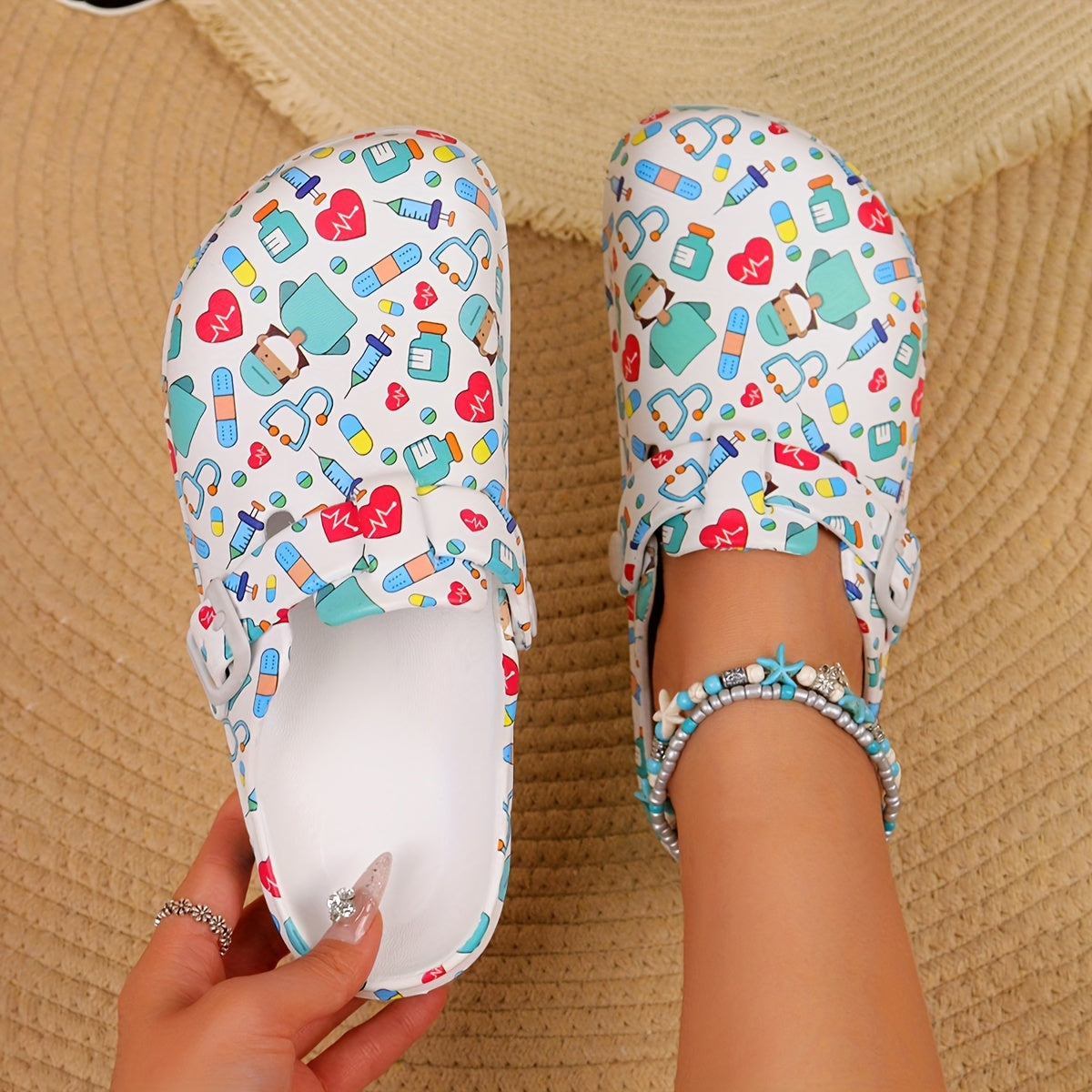 Norvielle Damen Clogs Atmungsaktives Material Rutschfest Leicht