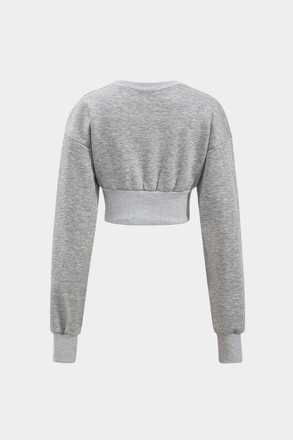 Damen Sweat-Zweiteiler-Set Cropped-Pullover Skaterrock Grau