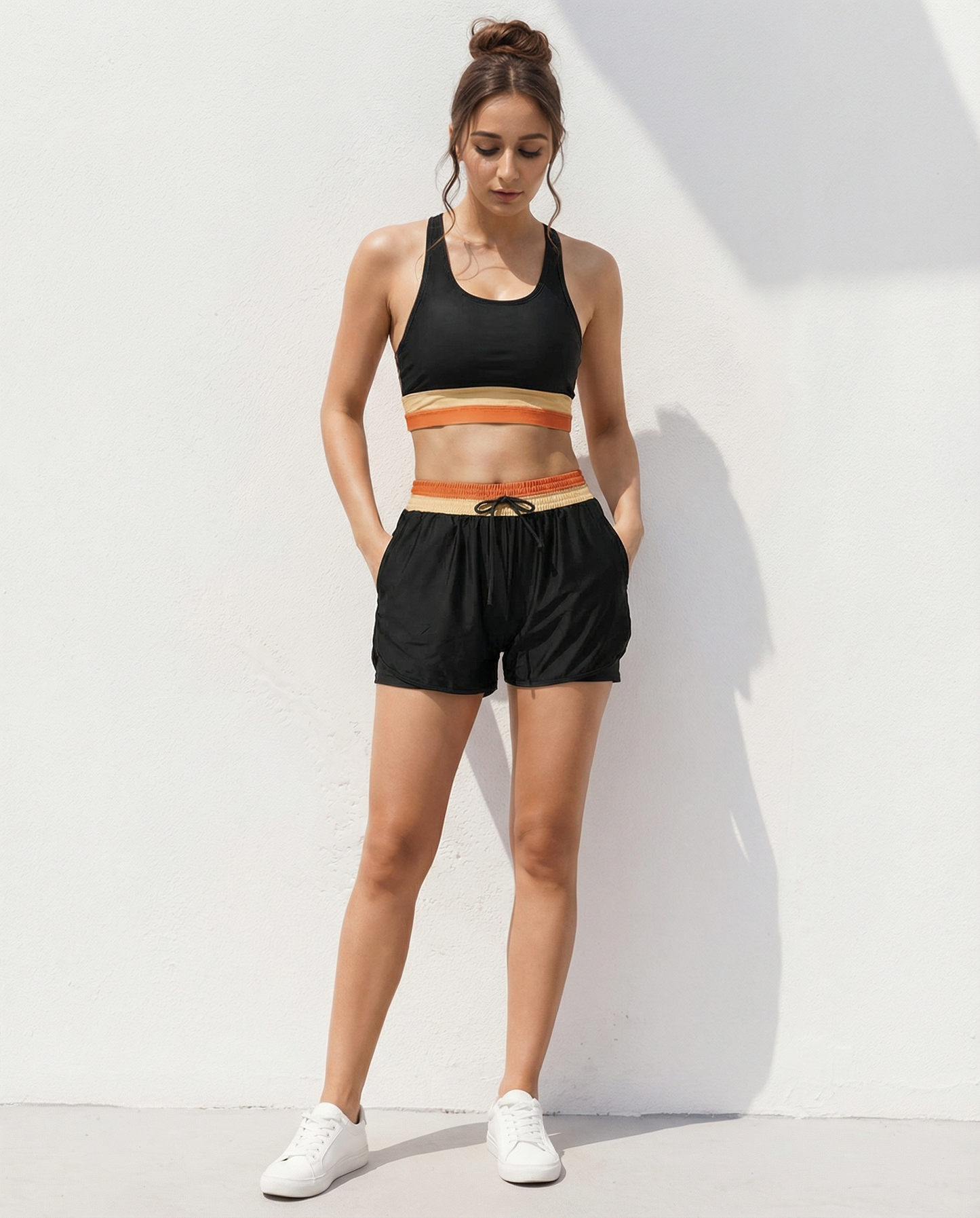 Norvielle Damen Sport Bikini-Set Schwarzes Colorblock mit Boyshort - Norvielle
