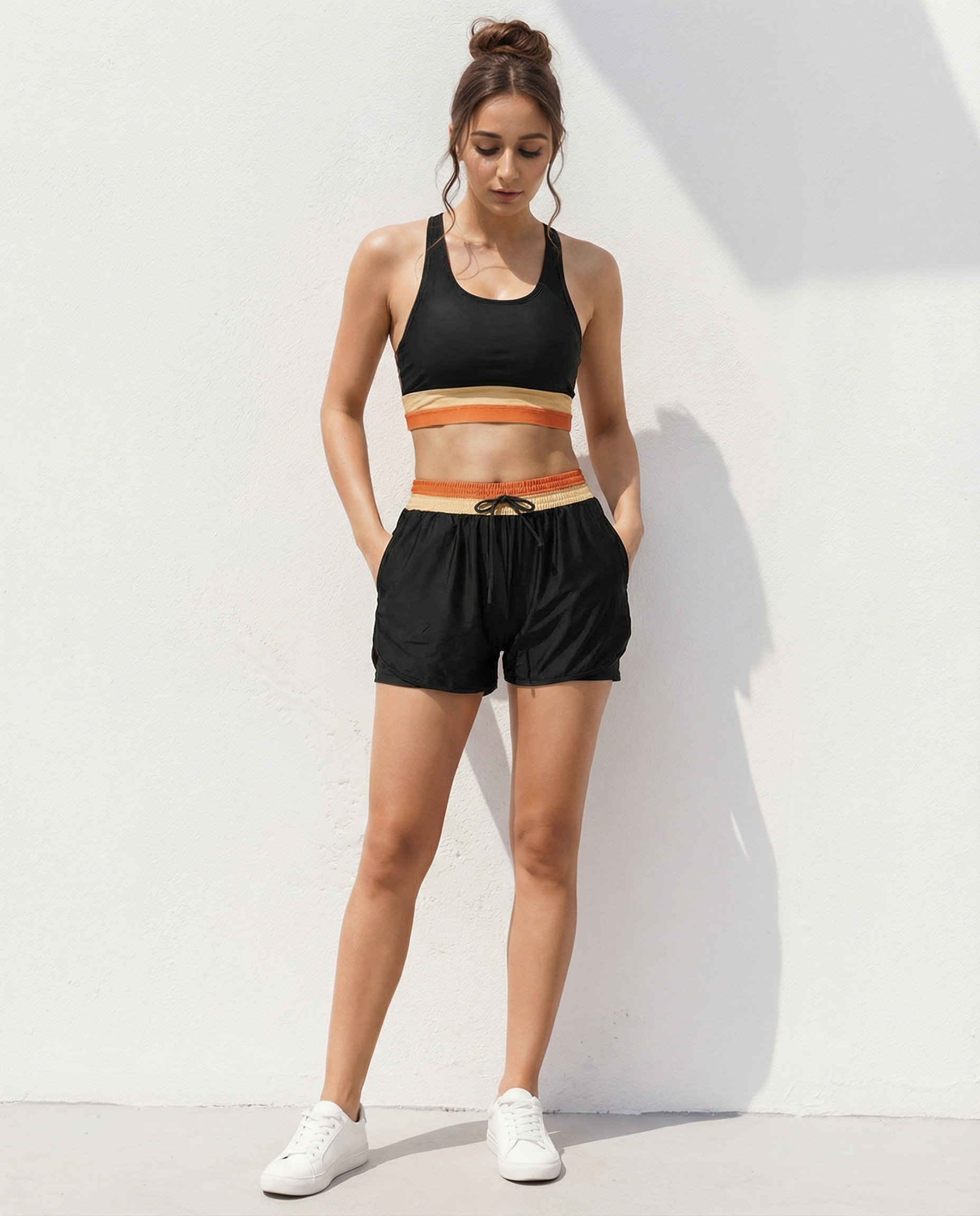 Norvielle Damen Sport Bikini-Set Schwarzes Colorblock mit Boyshort - Norvielle