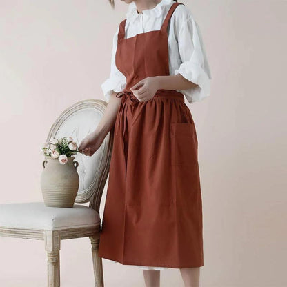 Baumwollschürze Damen Vielseitig Mit Taschen Beige
