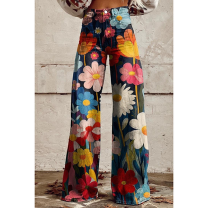 Damen Jeanshose Blumenbedruckt Hellblau