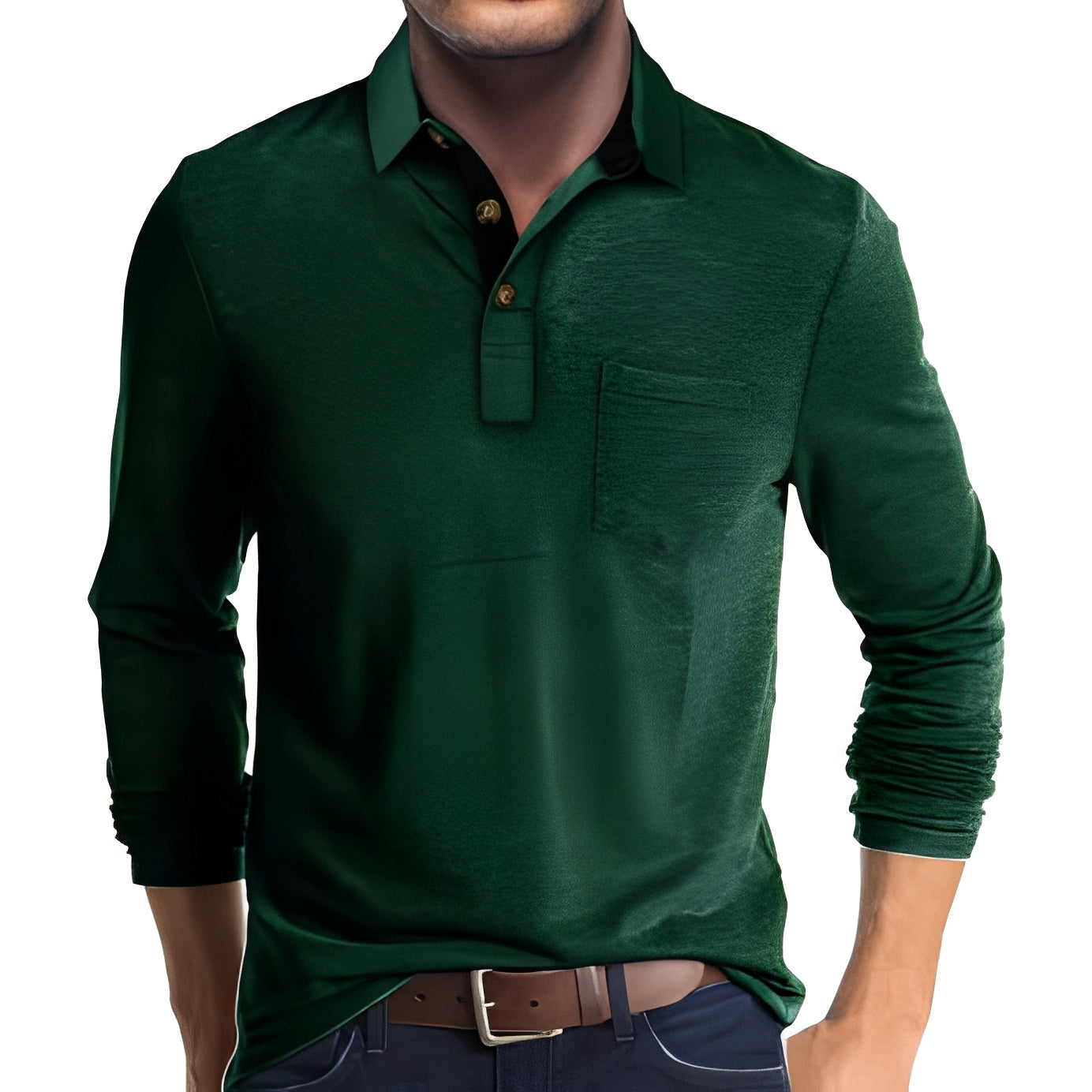 Herren Langarm-Poloshirt Baumwolle Vielseitig Beige