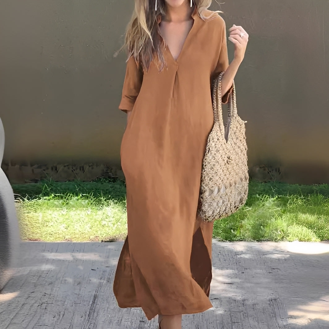 Damenkleid V-Ausschnitt Bequem Locker Geschnitten