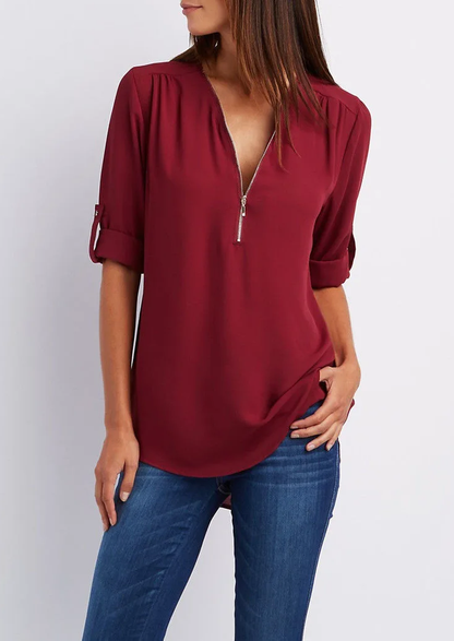 Damen Chiffonbluse Reißverschluss
