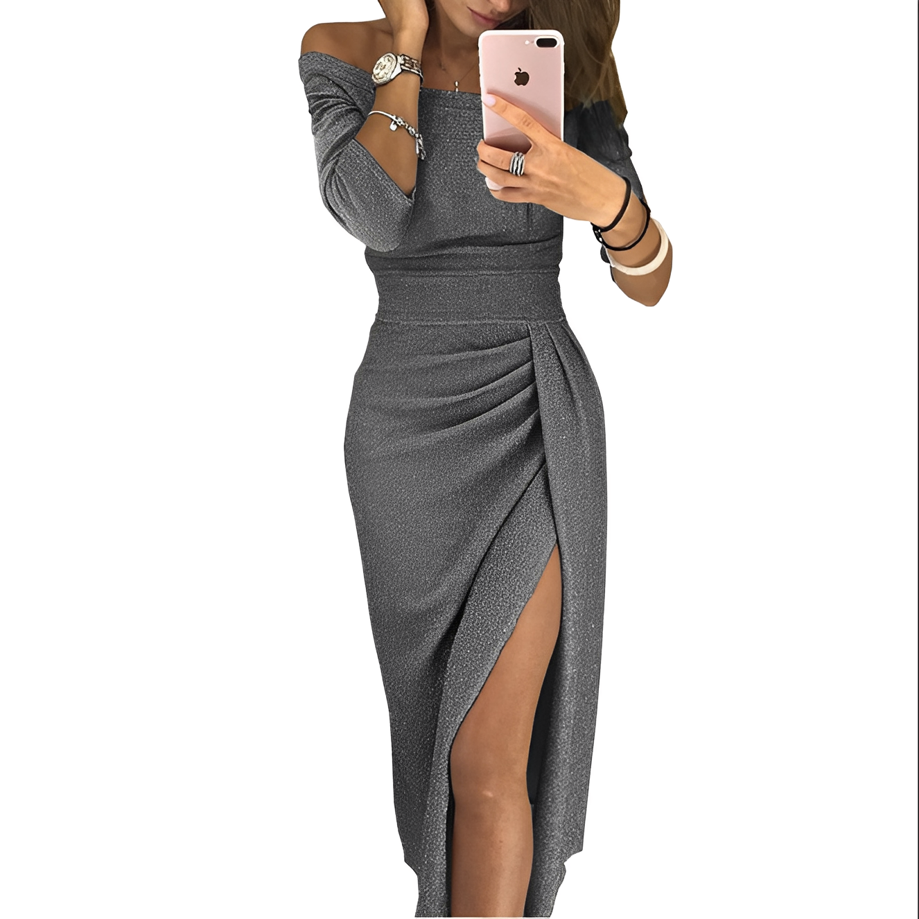 Damen Schulterfreies Glitzerkleid Elegant