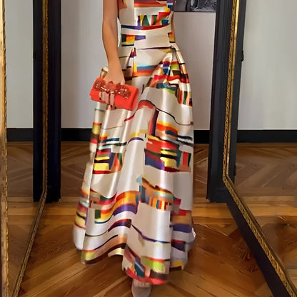 Damen Maxikleid Geometrisches Muster Elegantes Design