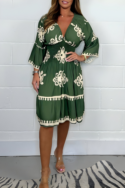 Damenkleid Muster V-Ausschnitt Eleganz