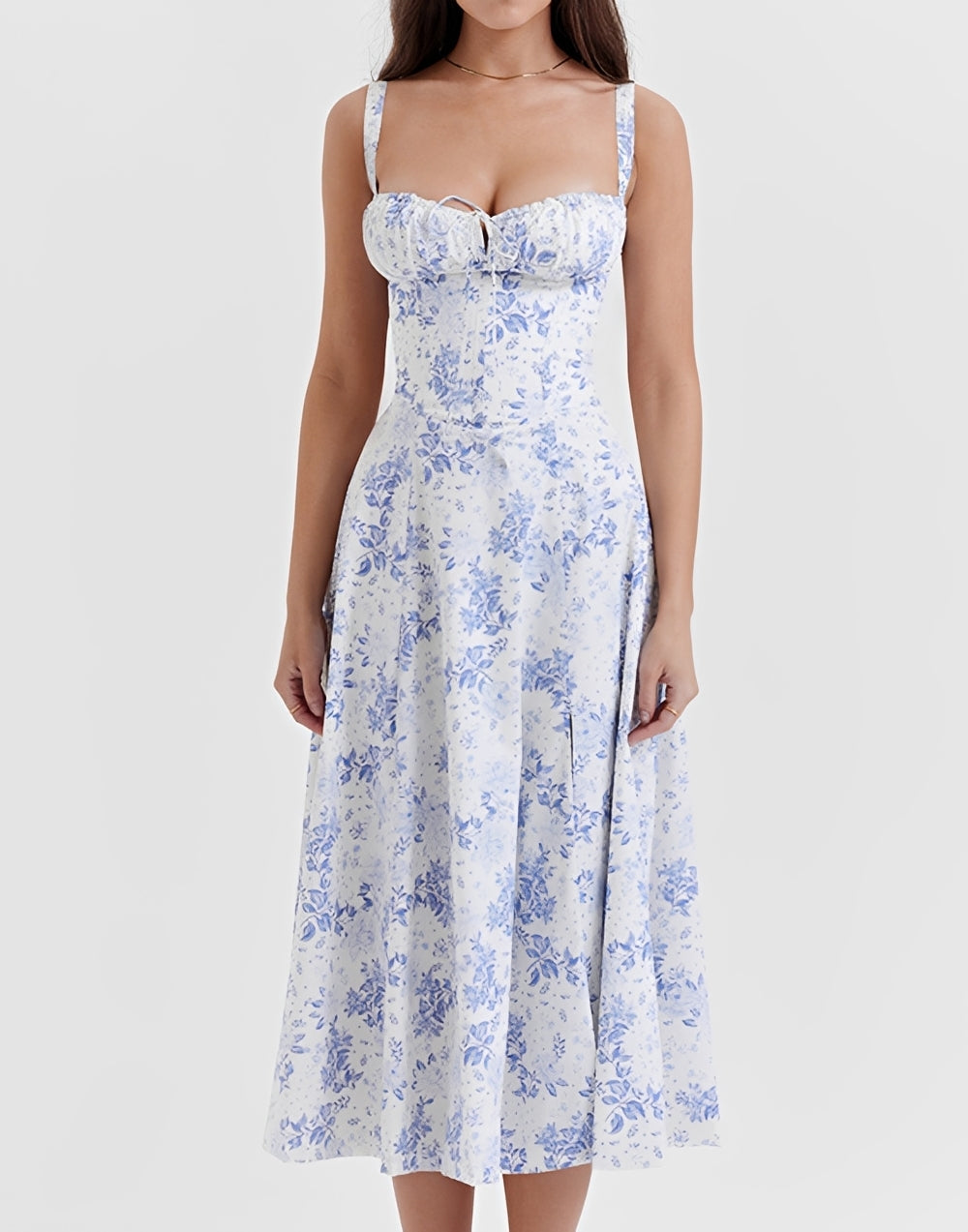 Damen Slim Fit Midi-Kleid Blumenmuster