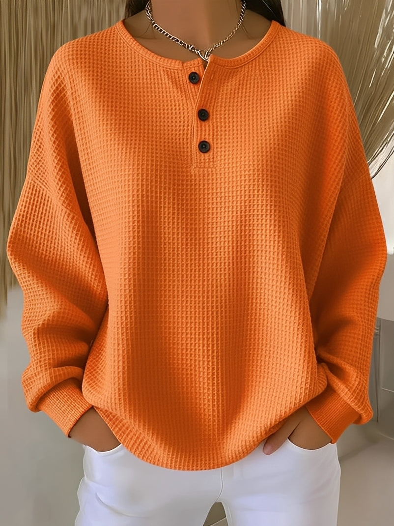 Anabella Damen Waffelpullover Knopfleiste Bequem