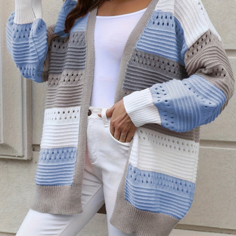 Norvielle Damen Cardigan Gestreift Lockere Passform