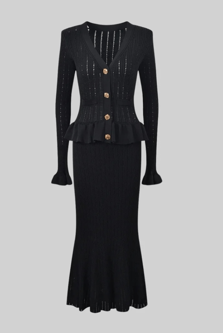 Damen Strick-Zweiteiler Klassisch Elegantes Design