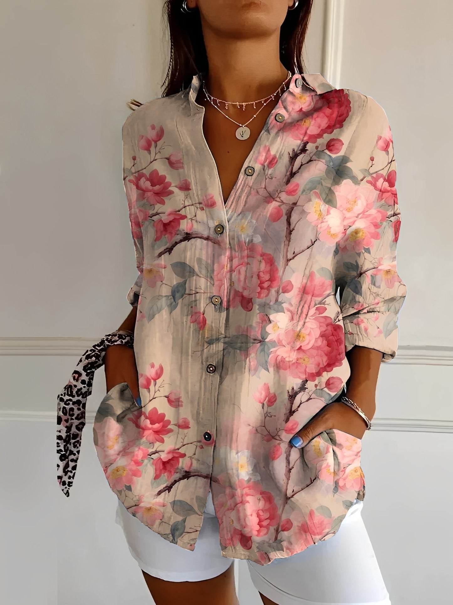 Damen Bluse Blumenmuster Seide
