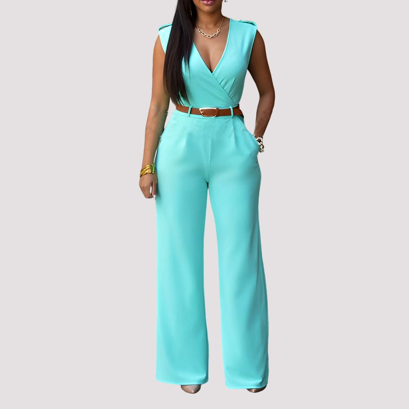 Damen Jumpsuit mit Gürtel Elegantes Design