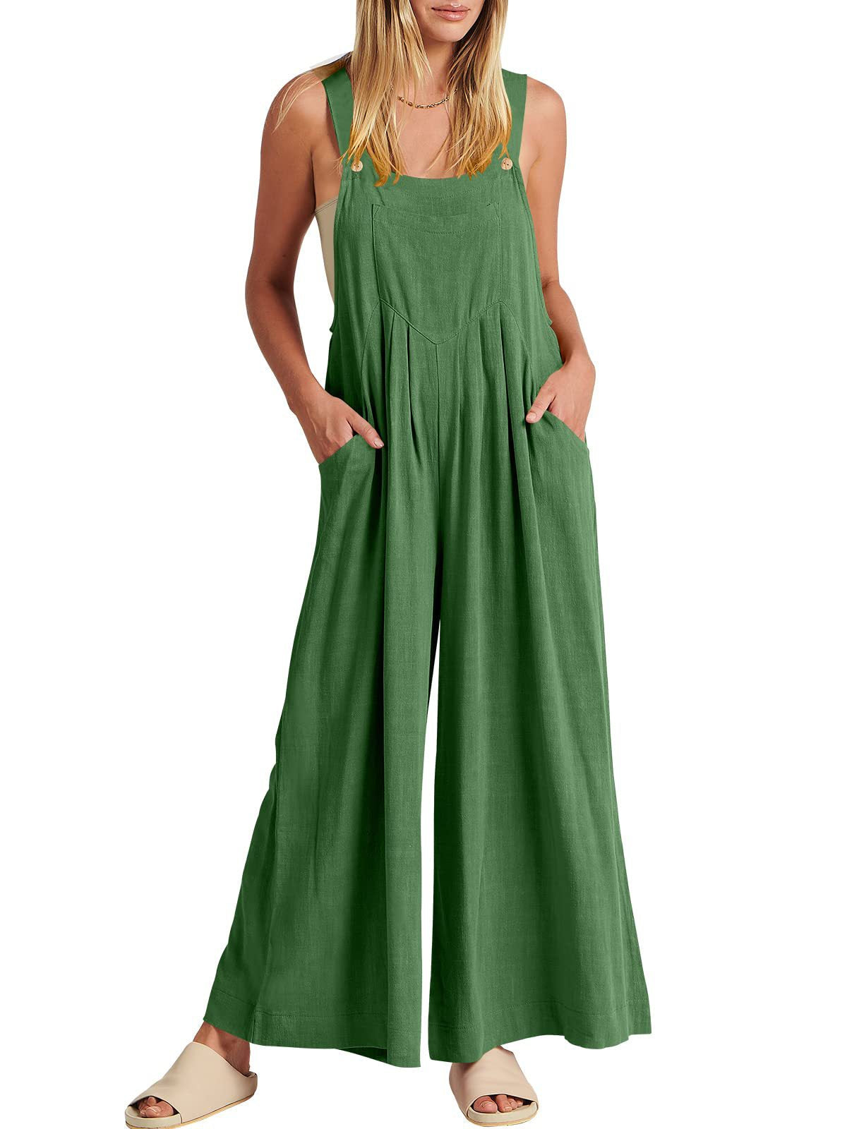 Damen Jumpsuit Weites Bein Mit Taschen - Norvielle