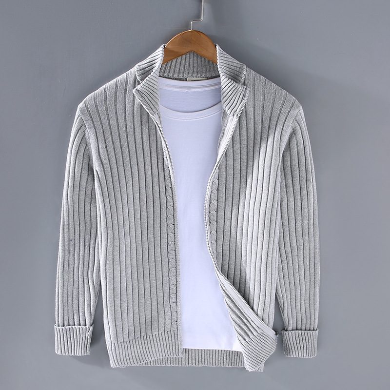 Herren Strickjacke Reißverschluss Gerippt Grün