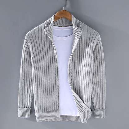 Herren Strickjacke Reißverschluss Gerippt Grün