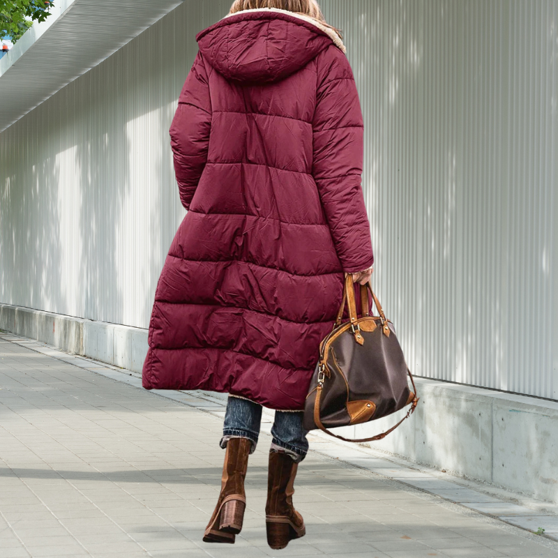 Damen Winterjacke Lang Gefüttert Mit Kapuze